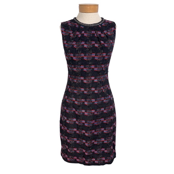 Trina Turk SZ 2 Goodnight Tweed Sheath Dress Black Accent Chain, Neck - Picture 8 of 10